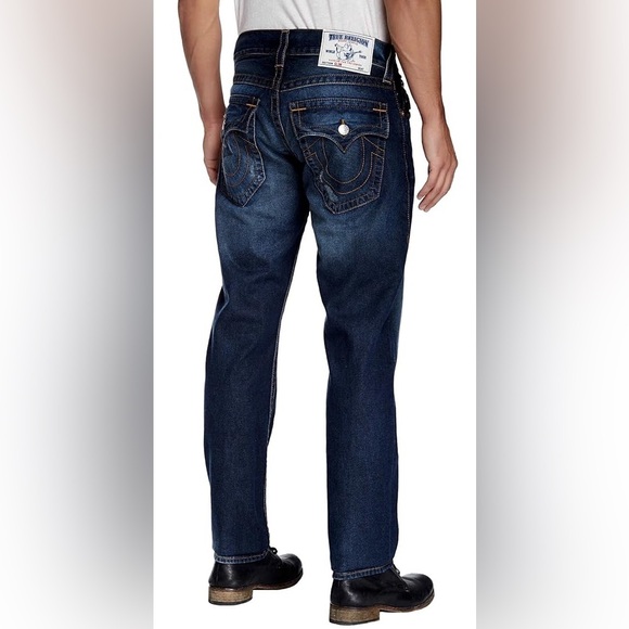 True Religion Men's Hand Picked Slim Red Orange Stitch Jeans Lost Lagoon Size 28 - Picture 7 of 8